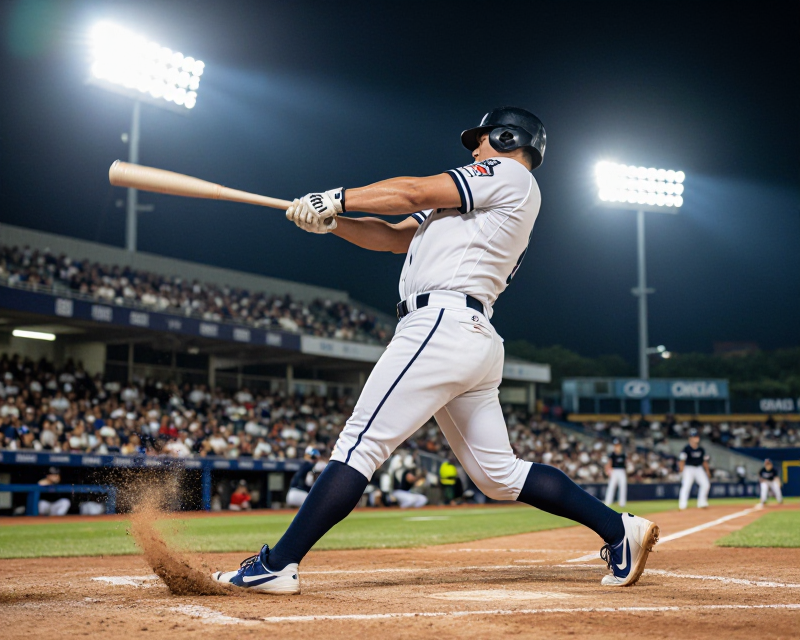 Powerful Baseball Swing in Stadium